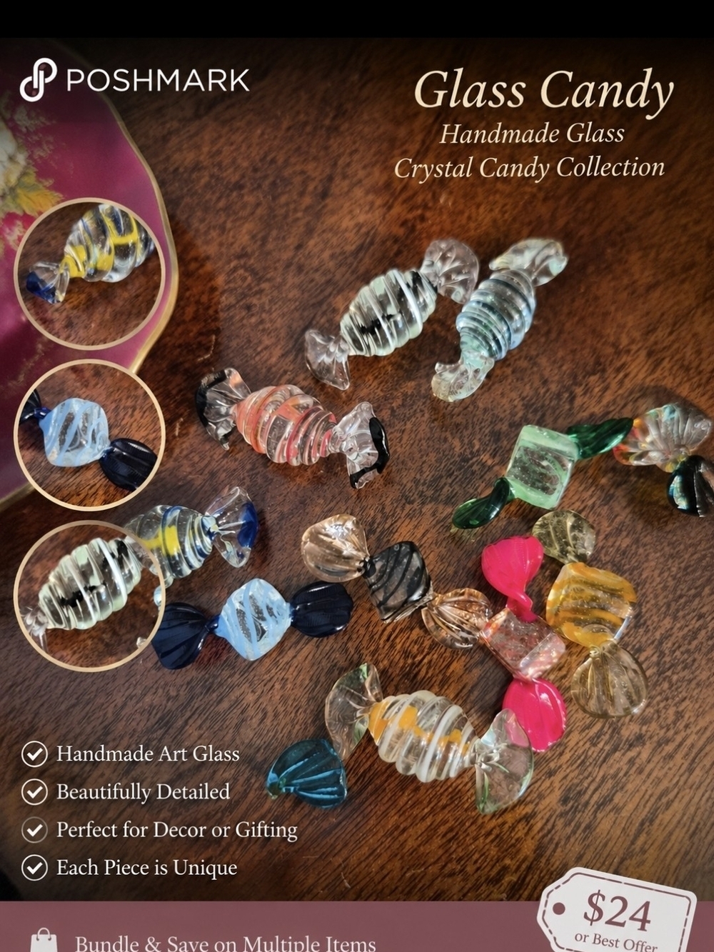 Handmade Glass Candy Art Pieces – Colorful Decorative Collectible Set 🍬✨